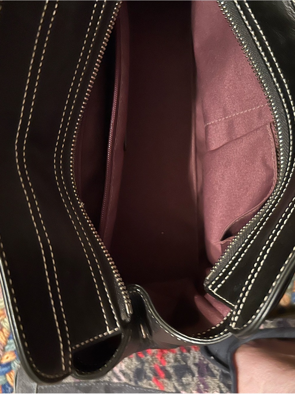 Coach Black Leather Satchel with White Contrast Stitching - Picture 7 of 11